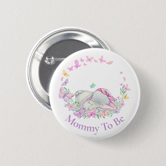 Elephant Mommy soll Butterfly Pink Button sein (Vorne & Hinten)
