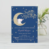 Elephant, Mond, Glitzer Twinkle Star Babydusche Einladung (Stehend Vorderseite)