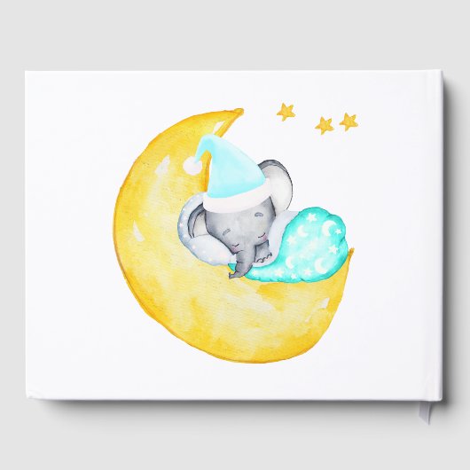 Elephant Moon and Stars Wasserfarbe Babydusche Gästebuch (Rückseite)