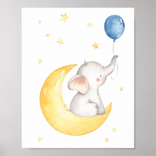Elephant Moon Stars Balloon Lovely Kinderzimmer Poster (Vorne)