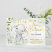 Elephant Moon & Stars Greenerity Baby Dusche Einladung (Stehend Vorderseite)