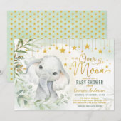 Elephant Moon & Stars Greenerity Baby Dusche Einladung (Vorne/Hinten)