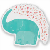 Elephant Mother and Calf Baby Shower of Hearts Aufkleber (Vorderseite)