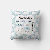 Elephant Muster Birth Announcement Stats Blue Kissen (Vorderseite)