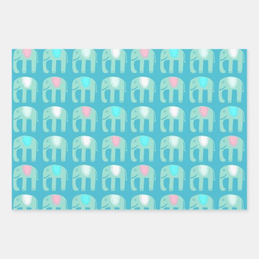 Elephant Muster Niedlich Bright Simple Pink Aqua G Geschenkpapier Set (Vorderseite 3)