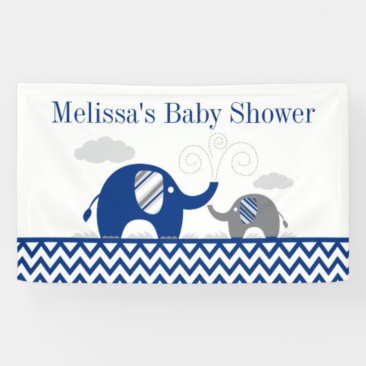 Elephant Navy Blue Gray Baby Shower Banner (Horizontal)