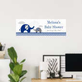 Elephant Navy Blue Gray Baby Shower Banner Poster (Heimbüro)