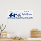 Elephant Navy Blue Gray Baby Shower Banner Poster (Küche)