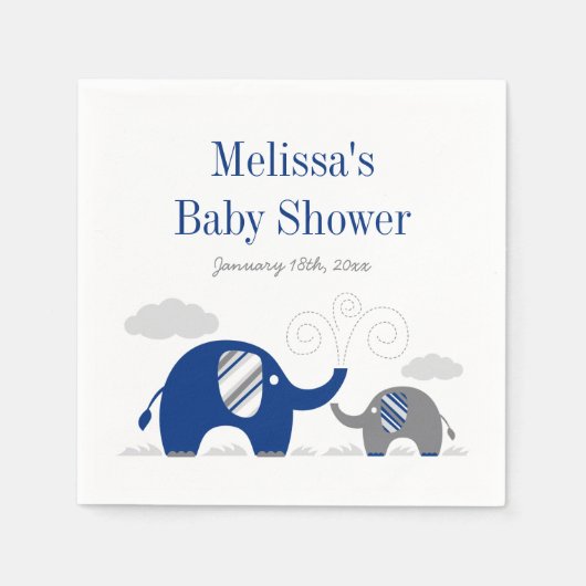 Elephant Navy Blue Gray Baby Shower Serviette (Vorderseite)