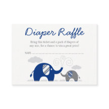 Elephant Navy Blue Gray Diaper Raffle Ticket