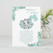 Elephant Neutral Baby Dusche Dankeskarte (Stehend Vorderseite)