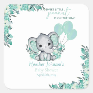 Elephant Neutral Baby Dusche Quadratischer Aufkleber