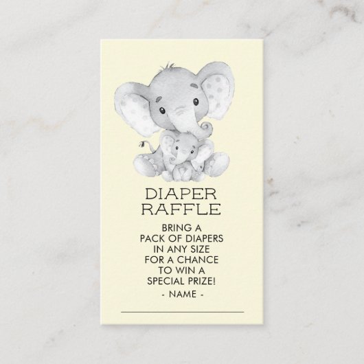 Elephant Neutral Baby Duwer Diaper Raffle Ticket Begleitkarte (Vorderseite)
