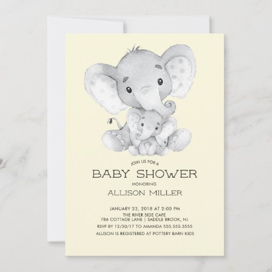 Elephant Neutral Baby Shower Einladung (Vorderseite)