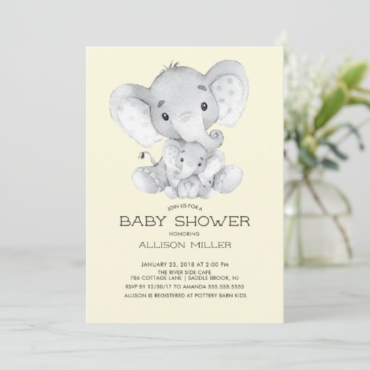 Elephant Neutral Baby Shower Einladung (Stehend Vorderseite)