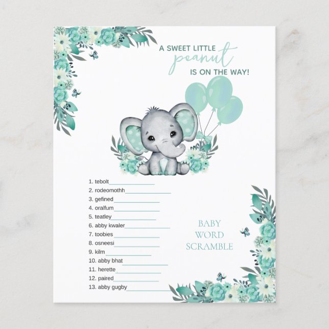 Elephant Neutral Baby Shower Game (Vorderseite)