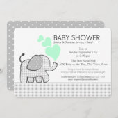 Elephant Neutral Mint und Gingham Baby Shower Einladung (Vorne/Hinten)