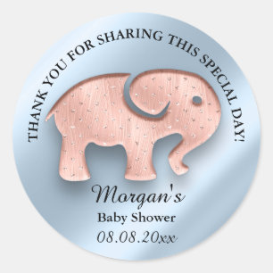 Elephant New Baby Shower Gevor Dankeschön Rose Blu Runder Aufkleber