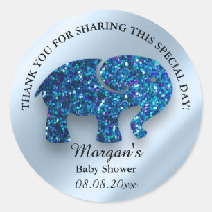 Elephant New Baby Showfavor Danke Blue Runder Aufkleber