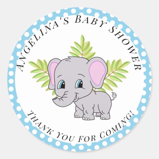 Elephant Niedlich Baby Shower Boy Blue Vielen Dank Runder Aufkleber (Vorderseite)