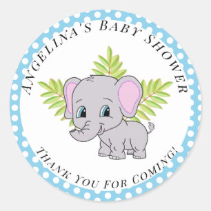Elephant Niedlich Baby Shower Boy Blue Vielen Dank Runder Aufkleber