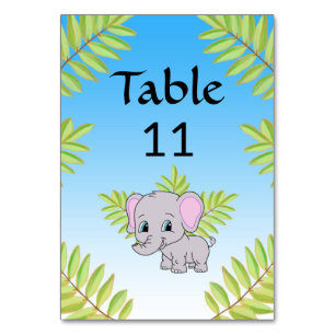 Elephant Niedlich Boy Blue Ombre Thema Kinderdusch Tischnummer