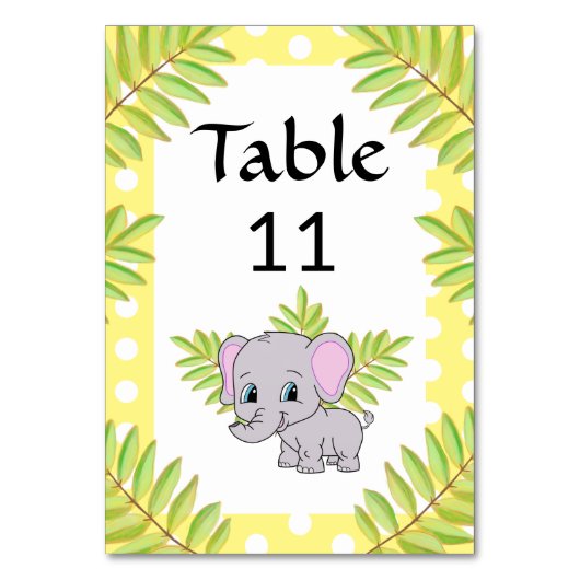 Elephant Niedlich Gender Neutral Theme Kinderdusch Tischnummer (Vorderseite)