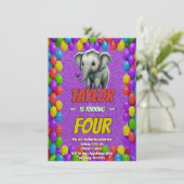 Elephant Niedlich Personalisierten Geburtstag Einl Einladung (Stehend Vorderseite)