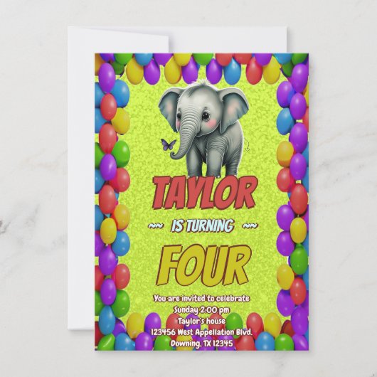 Elephant Niedlich Personalisierten Geburtstag Einl Einladung (Vorderseite)