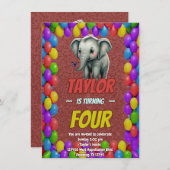 Elephant Niedlich Personalisierten Geburtstag Einl Einladung (Vorne/Hinten)
