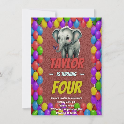 Elephant Niedlich Personalisierten Geburtstag Einl Einladung (Vorderseite)