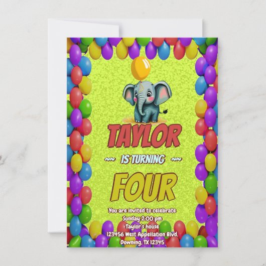 Elephant Niedlich Personalisierten Geburtstag Einl Einladung (Vorderseite)