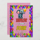 Elephant Niedlich Personalisierten Geburtstag Einl Einladung (Vorne/Hinten)