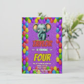 Elephant Niedlich Personalisierten Geburtstag Einl Einladung (Stehend Vorderseite)