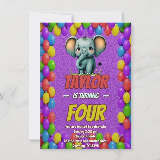 Elephant Niedlich Personalisierten Geburtstag Einl Einladung (Vorderseite)