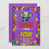 Elephant Niedlich Personalisierten Geburtstag Einl Einladung (Vorne/Hinten)