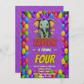 Elephant Niedlich Personalisierten Geburtstag Einl Einladung (Vorne/Hinten)