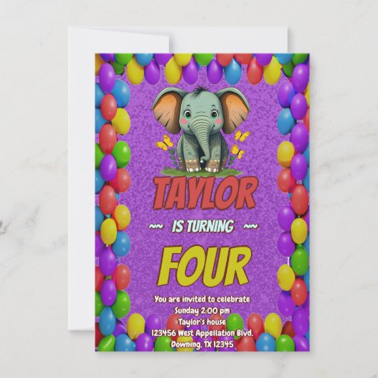 Elephant Niedlich Personalisierten Geburtstag Einl Einladung (Vorderseite)