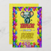 Elephant Niedlich Personalisierten Geburtstag Einl Einladung (Vorne/Hinten)