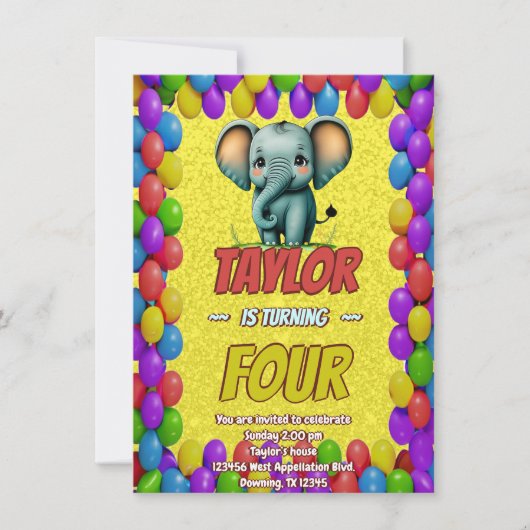 Elephant Niedlich Personalisierten Geburtstag Einl Einladung (Vorderseite)