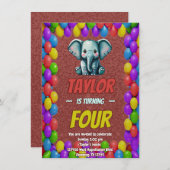 Elephant Niedlich Personalisierten Geburtstag Einl Einladung (Vorne/Hinten)
