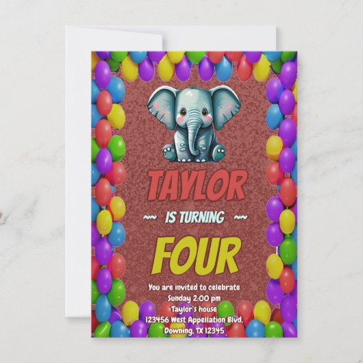 Elephant Niedlich Personalisierten Geburtstag Einl Einladung (Vorderseite)