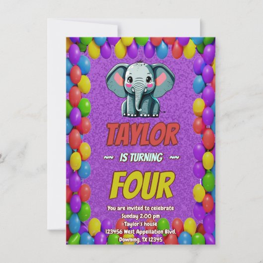 Elephant Niedlich Personalisierten Geburtstag Einl Einladung (Vorderseite)