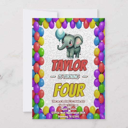 Elephant Niedlich Personalisierten Geburtstag Einl Einladung (Vorderseite)