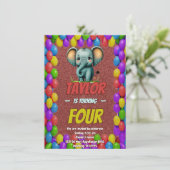 Elephant Niedlich Personalisierten Geburtstag Einl Einladung (Stehend Vorderseite)