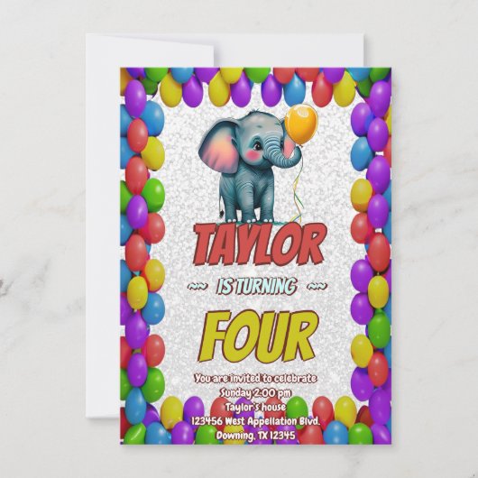 Elephant Niedlich Personalisierten Geburtstag Einl Einladung (Vorderseite)