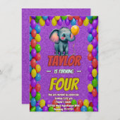 Elephant Niedlich Personalisierten Geburtstag Einl Einladung (Vorne/Hinten)