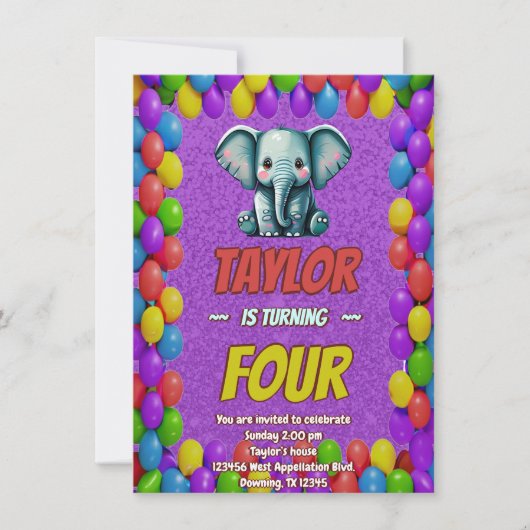 Elephant Niedlich Personalisierten Geburtstag Einl Einladung (Vorderseite)