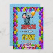 Elephant Niedlich Personalisierten Geburtstag Einl Einladung (Vorne/Hinten)