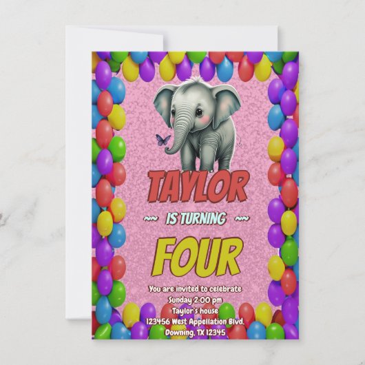 Elephant Niedlich Personalisierten Geburtstag Einl Einladung (Vorderseite)